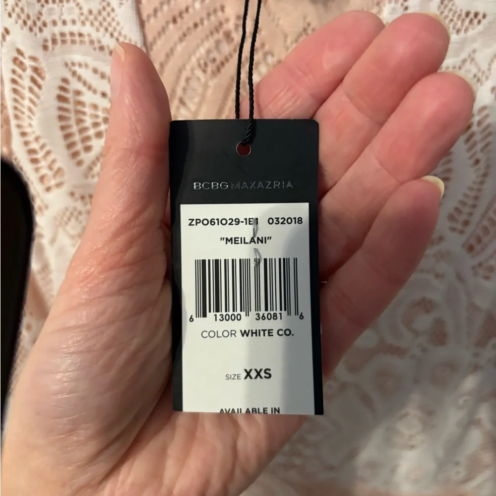 BCBGMAXAZRIA “Meilani” Lace Dress XXS NWT Blush Pink/White High-Low - Picture 3 of 11